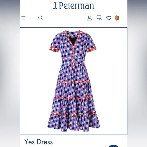 J. PETERMAN Blue Multicolor Polka Dot Lined Short Sleeve Dress$119 EUC 12 - Picture 9 of 9